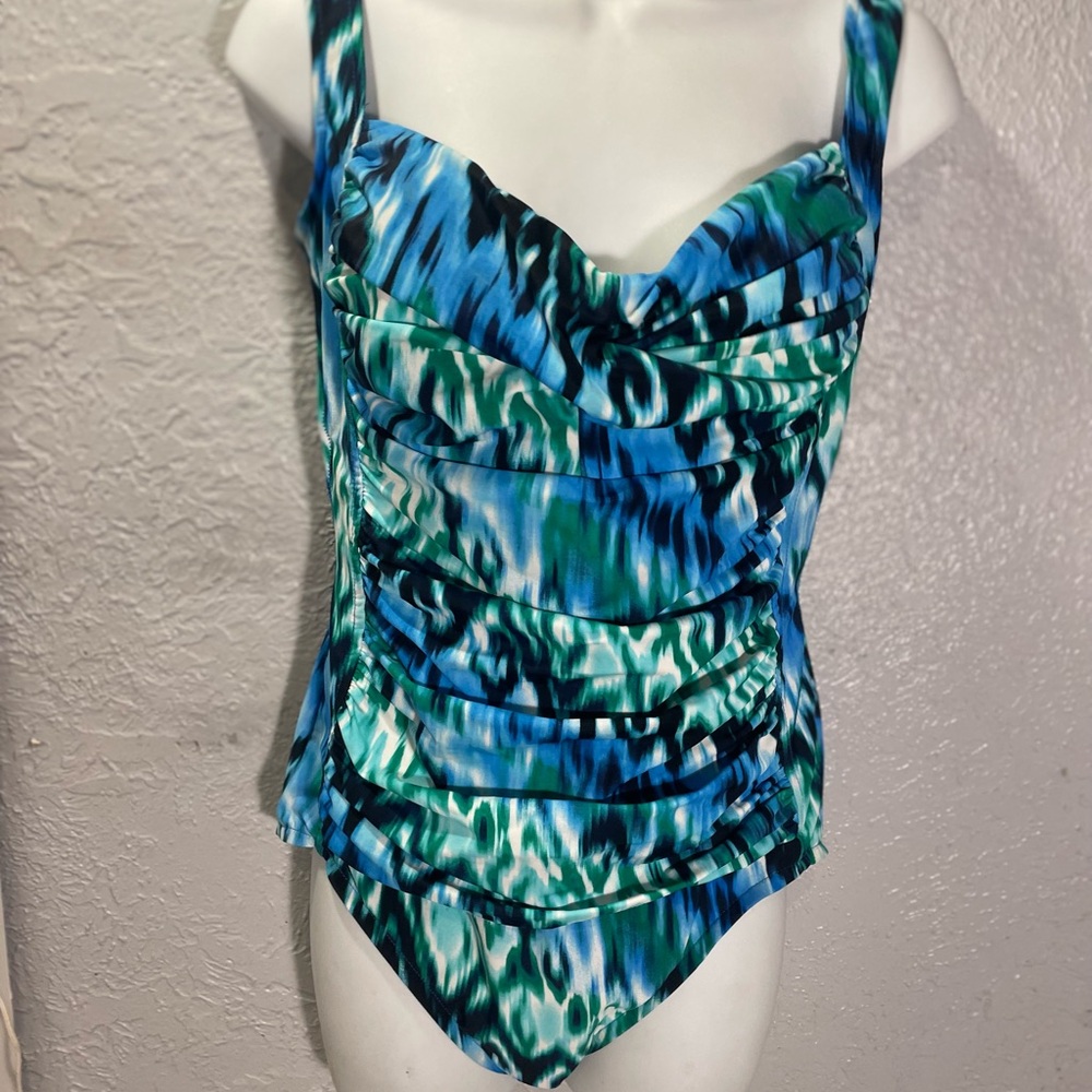 Ruched Blue-Green One-Piece Swimsuit